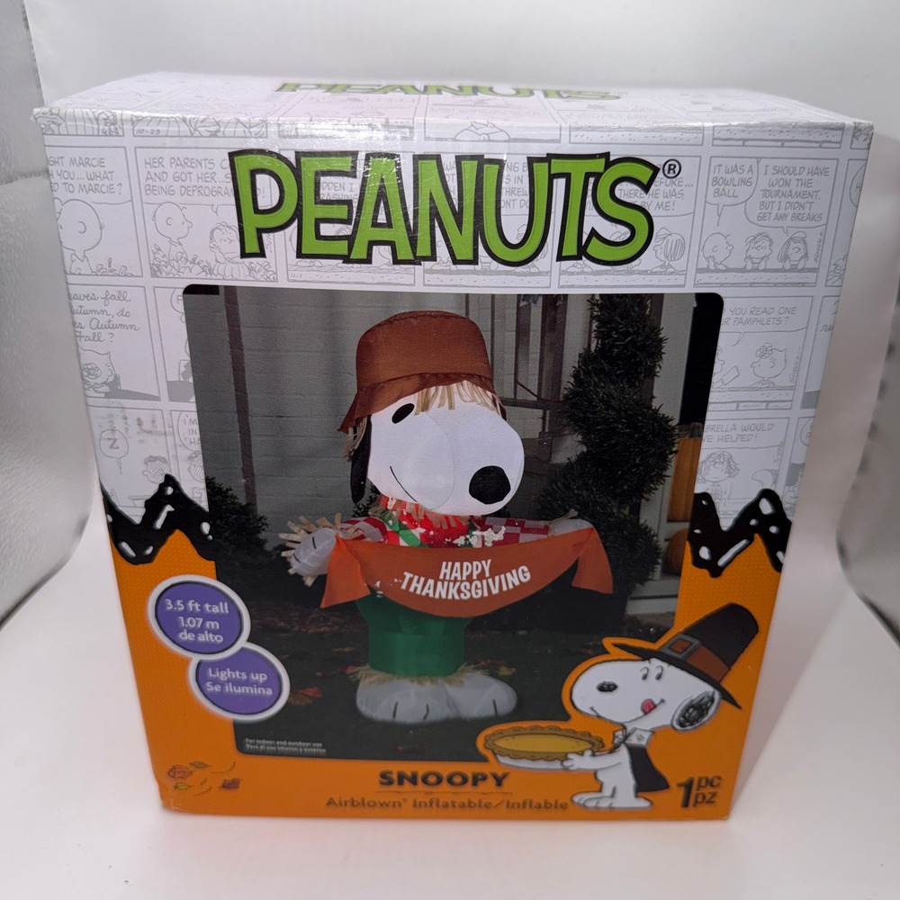 Peanuts 3.5ft Snoopy Scarecrow Thanksgiving Airblown Inflatable TESTED 7 WORKING